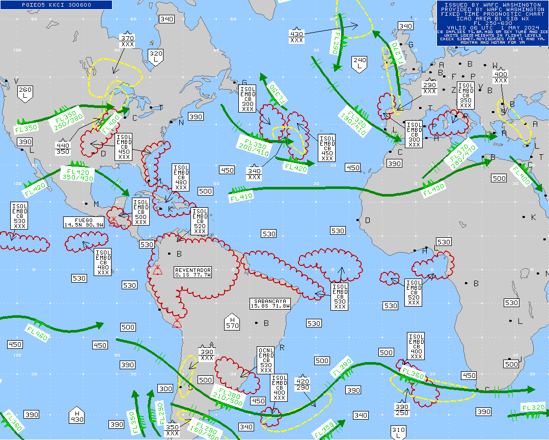 map for Atlantic Ocean Turbulence Trouble Spots - 06 UTC