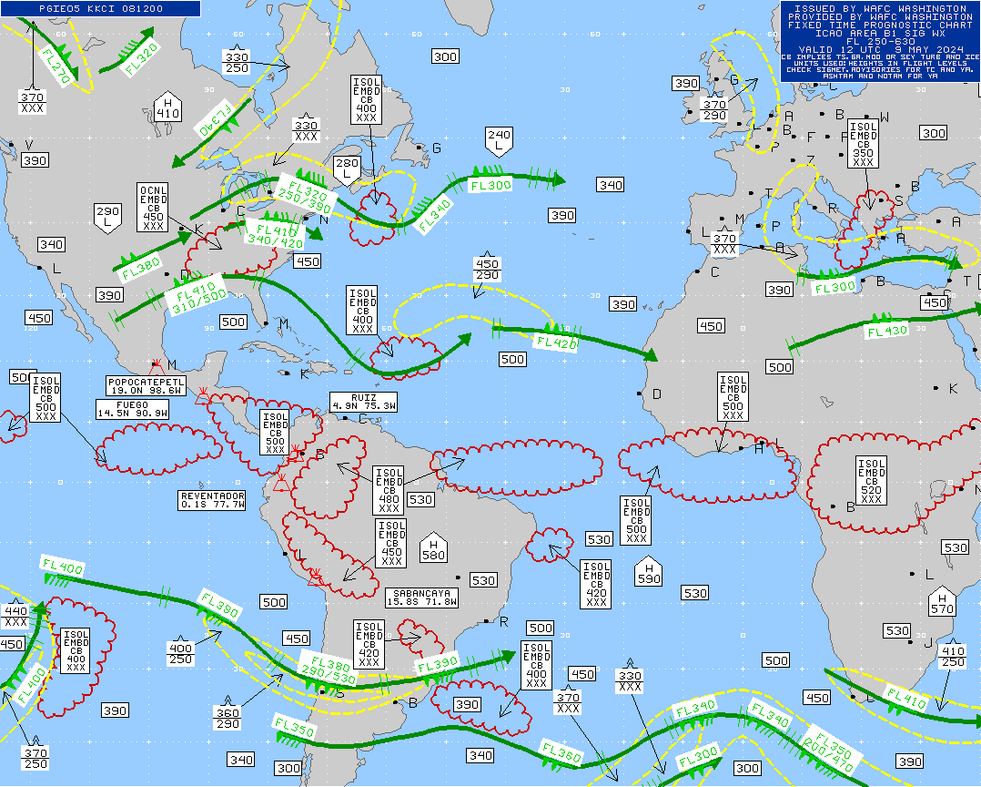 map for Atlantic Ocean Turbulence Trouble Spots - 12 UTC