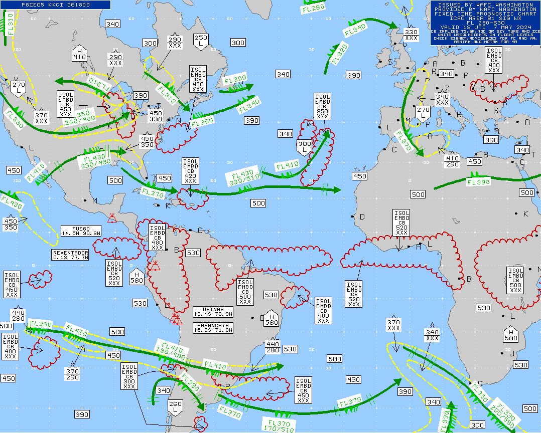 map for Atlantic Ocean Turbulence Trouble Spots - 18 UTC
