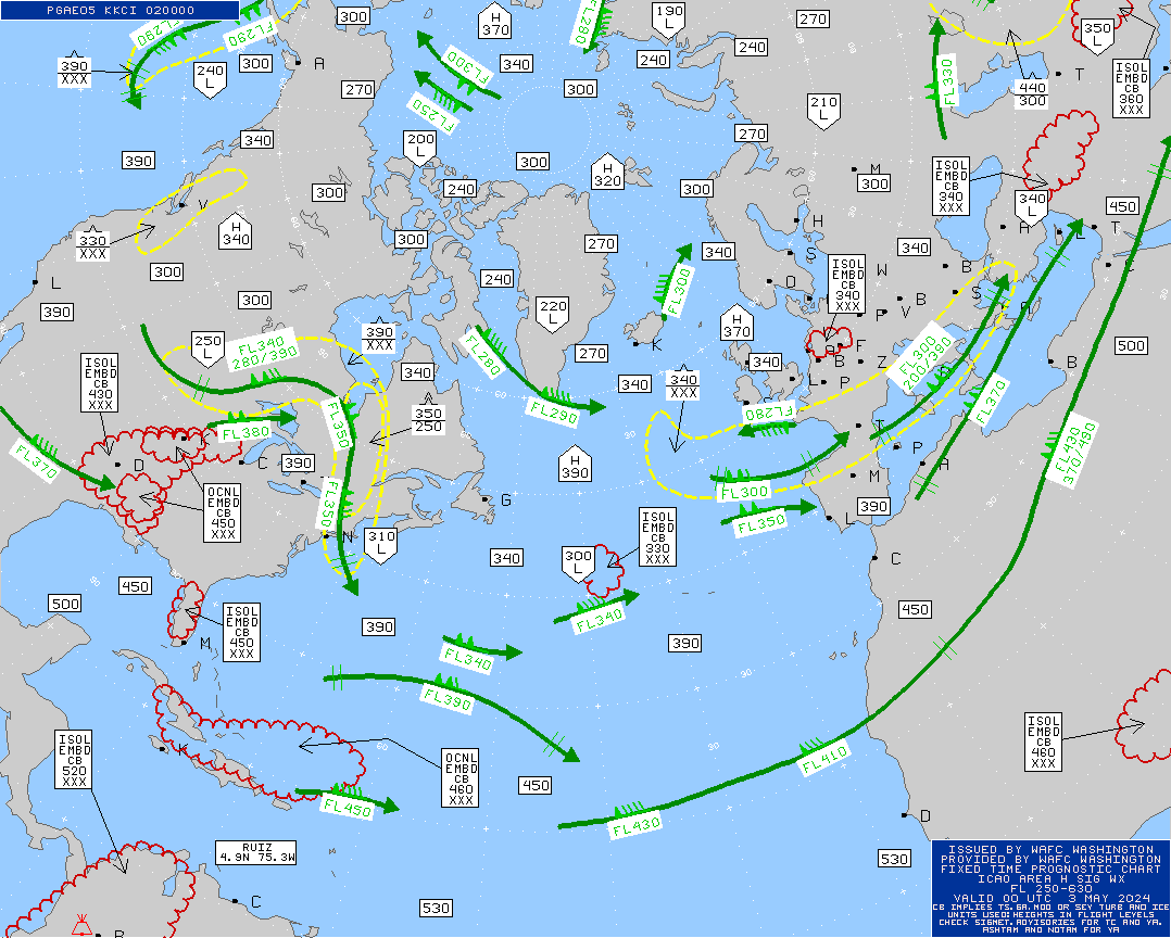 Polar Route Europe Atlantic Turbulence Maps 00 UTC