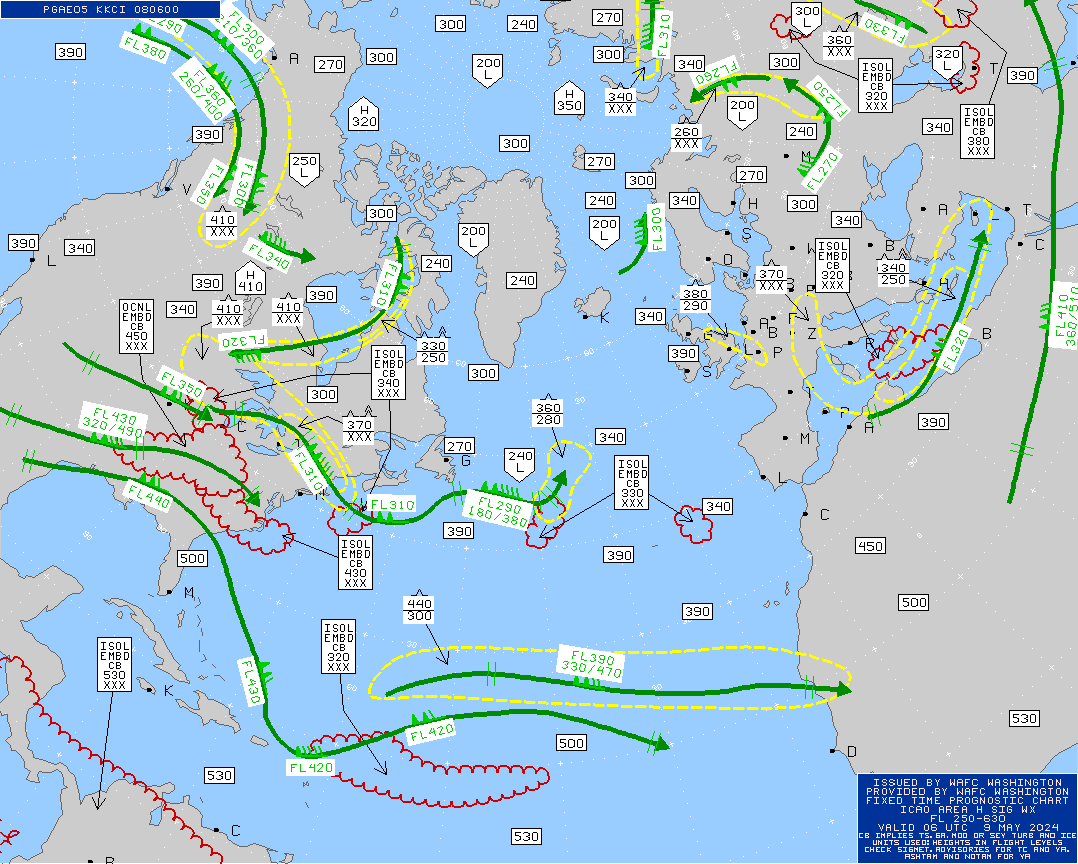 Polar Route Europe Atlantic Turbulence Maps 06 UTC