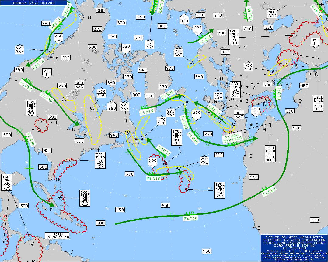 Polar Route Europe Atlantic Turbulence Maps 12 UTC