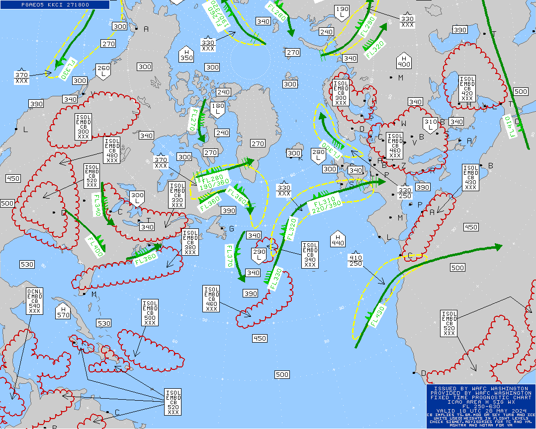 Polar Route Europe Atlantic Turbulence Maps 18 UTC